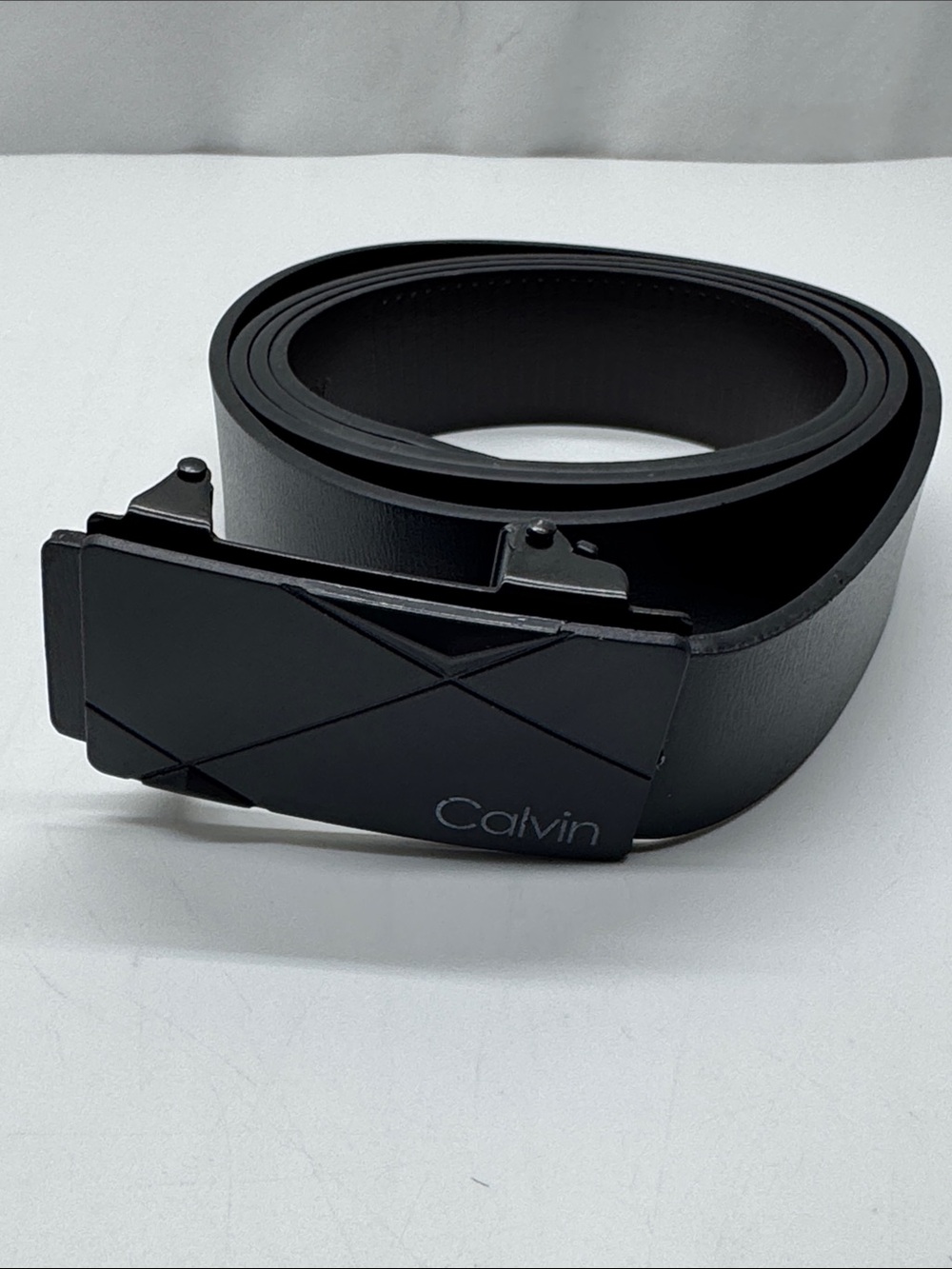 Calvin Black Men's Leather Belt with Signature Matte Buckle # 0108